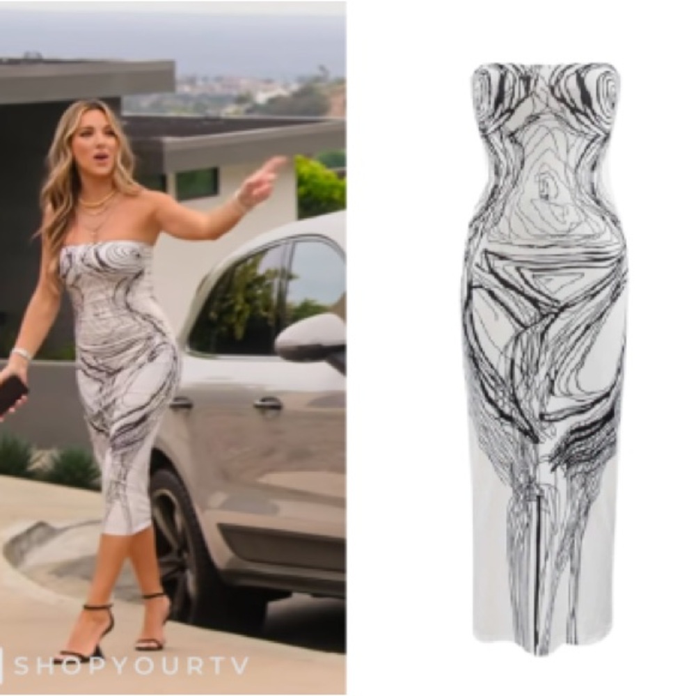 Chic Strapless Black and White Midi Dress